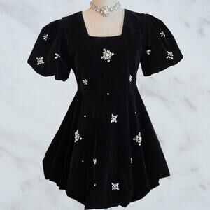 Women's Embellished Velvet Baby Doll Dress Sz Small